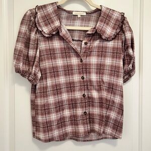 Eden & Olivia Burgundy Plaid Blouse